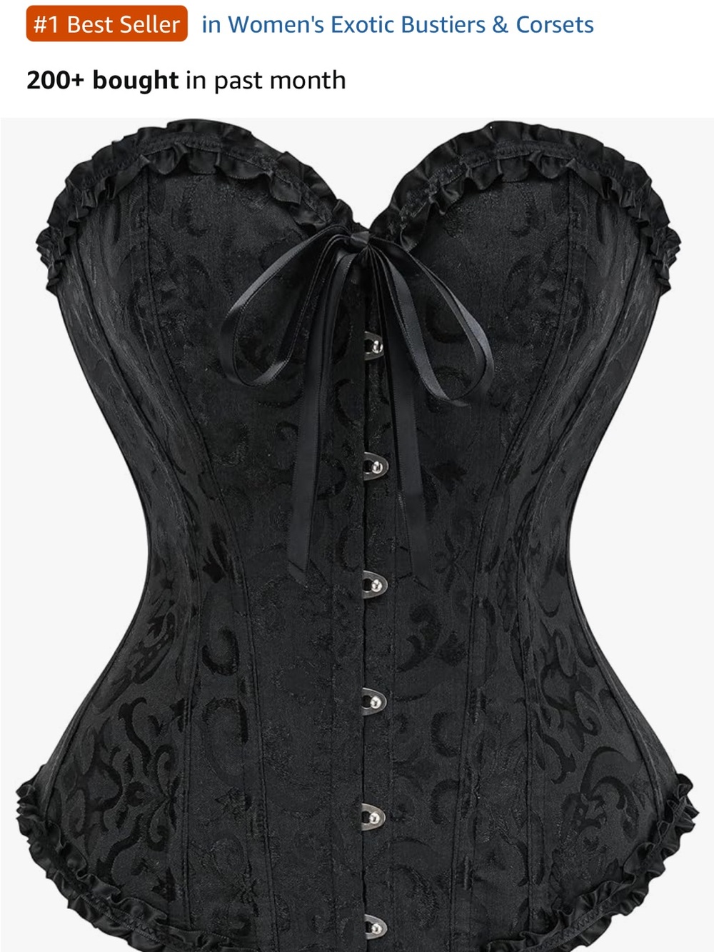 Black Lace Ruffle Overbust Corset Bustier